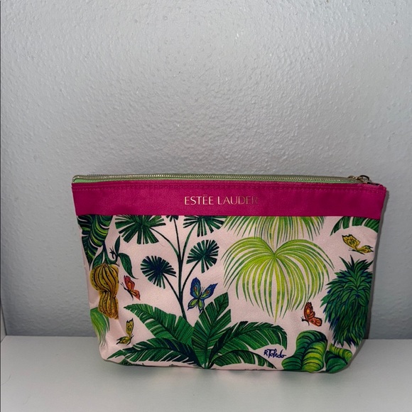 Estee Lauder Handbags - Estee Lauder Pink and Green Tropical Cosmetic Bag